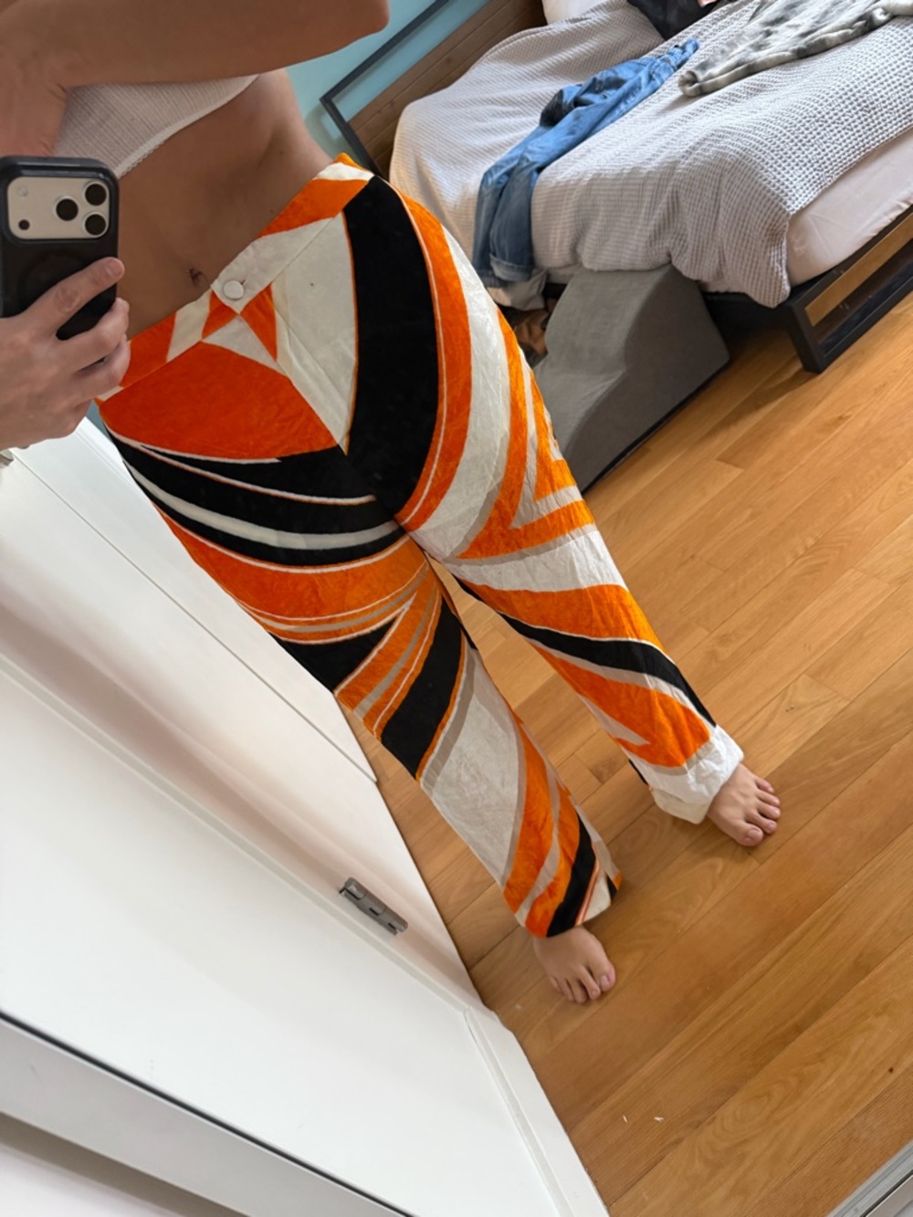 Emilio Pucci Orange, Black & White Graphic Wide-Leg Pants